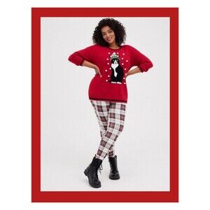 NWT Torrid 1X Holiday Cat Red Print Pullover Crewneck Sweater Size 14-16